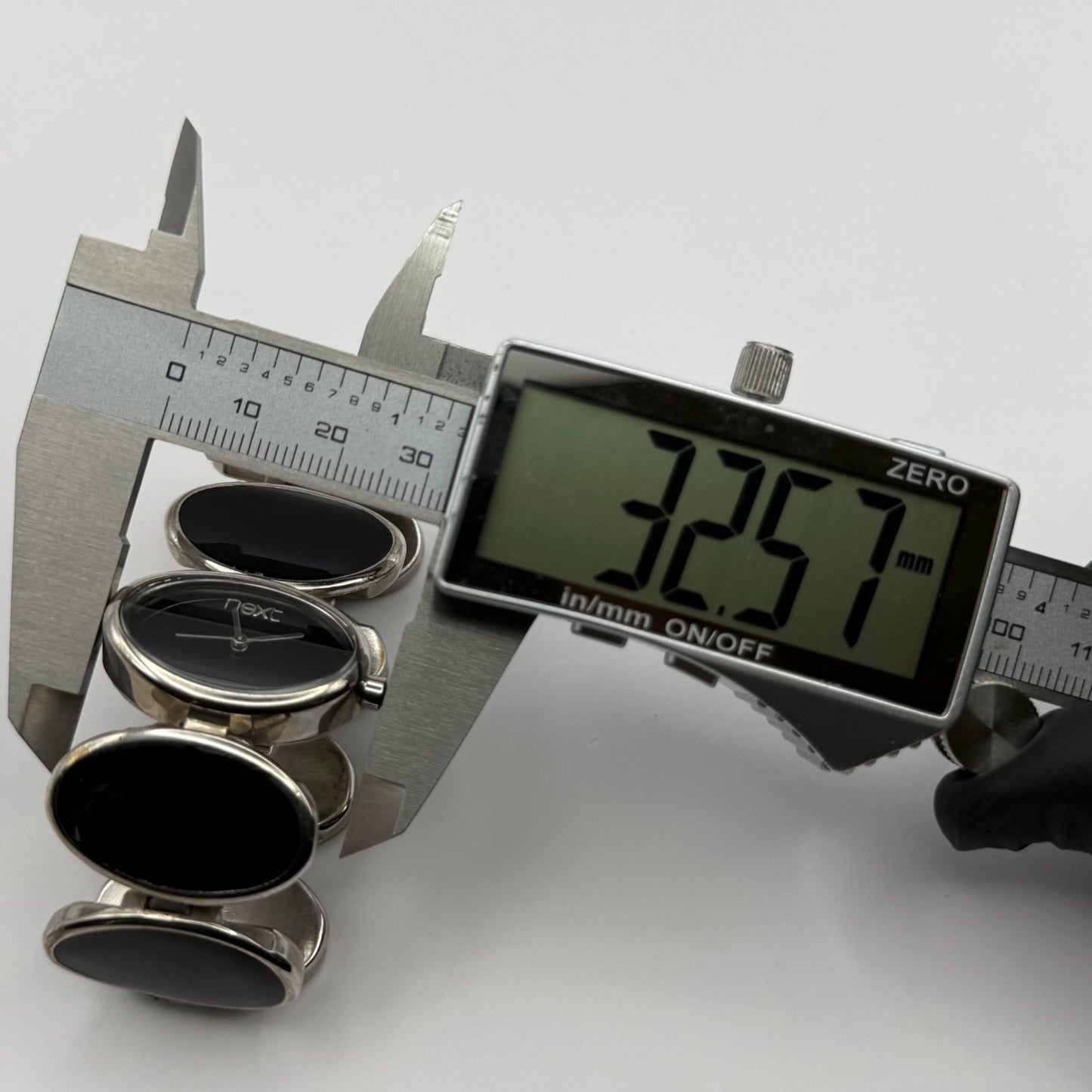 Next Ladies Quartz Watch Black Silver Tone Oval Bracelet Working 30mm 6 Inches