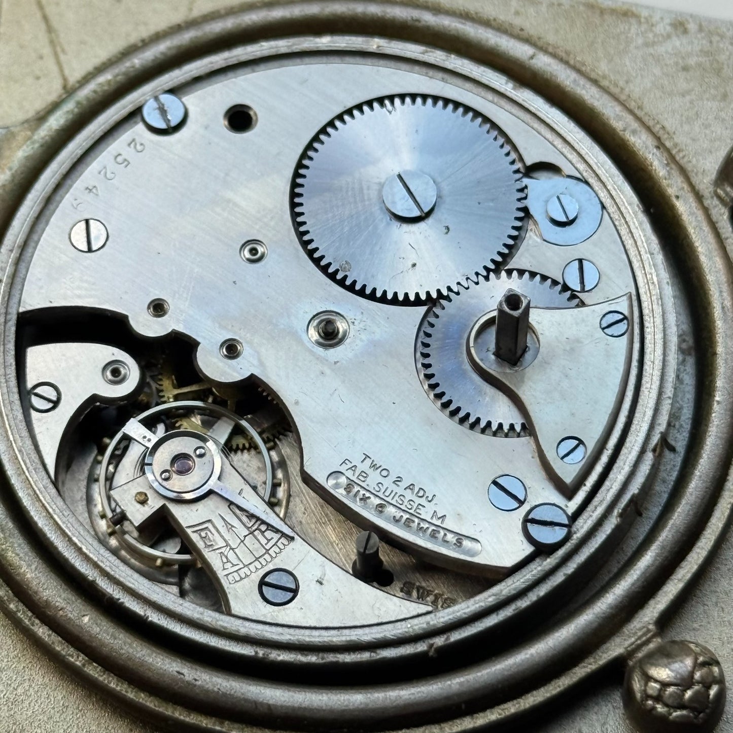 Vintage 8-Day Clock Square Unusual Metal Dore Fab Suisse 6 Jewels To Repair