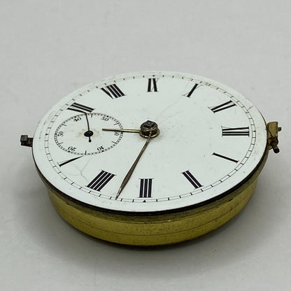 44.6mm Antique Key Wound Reversing Pinion Pocket Watch Movement PARTS REPAIR