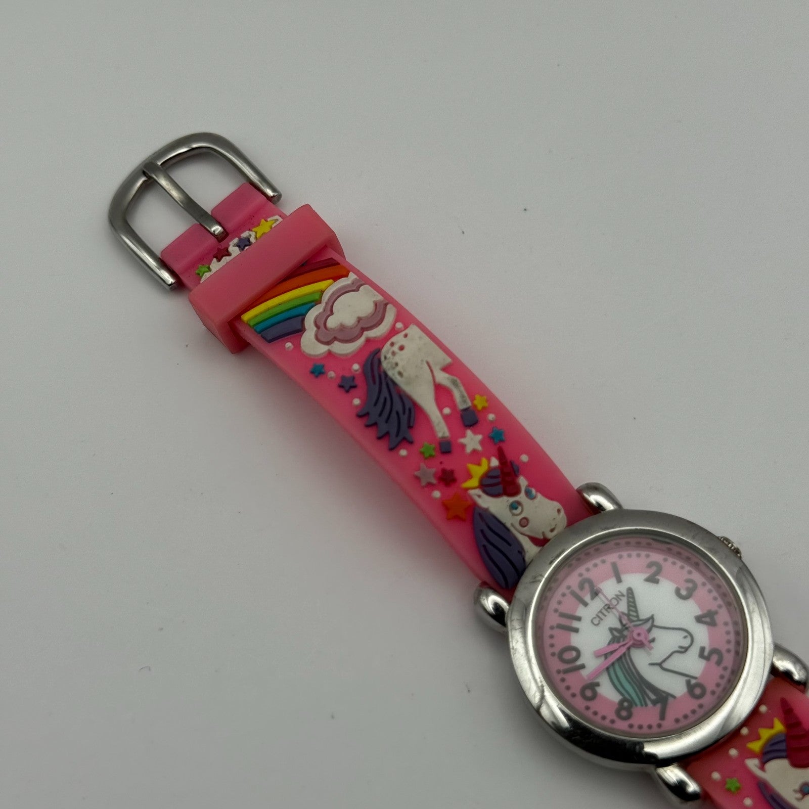 Citron Kids Quartz Watch Unicorn Print Strap Pink Dial Working 27mm New Battery