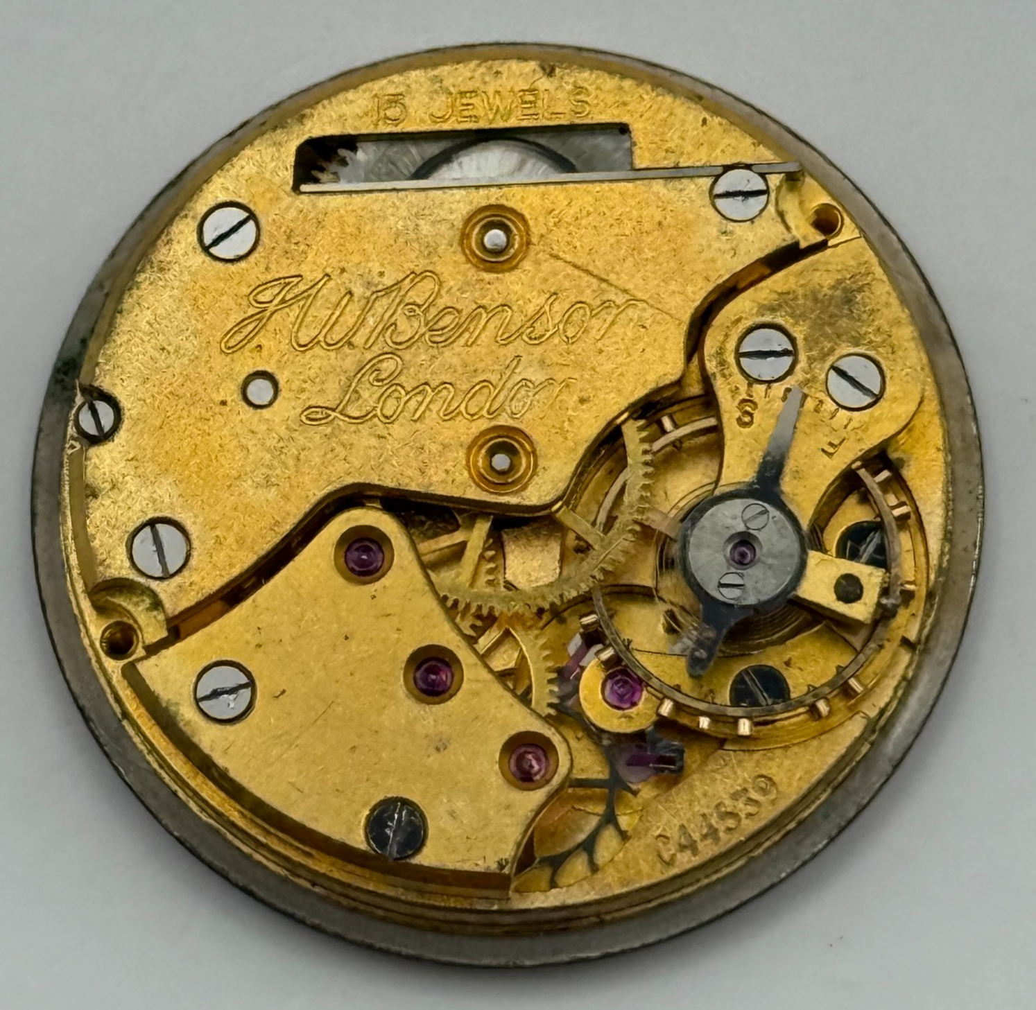 J W Benson Smiths De Luxe 15 Jewels Watch Movement Manual Wind Parts 26.9mm