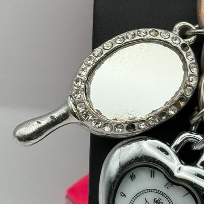 Ladies Quartz Watch Heart Dial Silver Tone Bracelet Stylish Charms Working 28mm