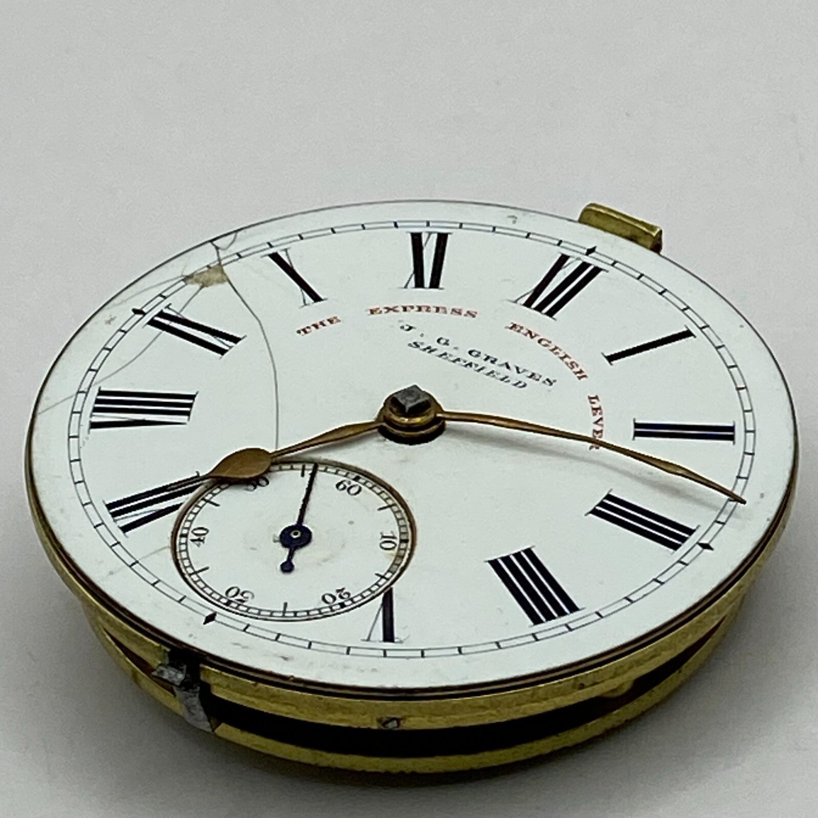 44.9mm Antique J G Graves The English Express Lever Pocket Watch Movement PARTS