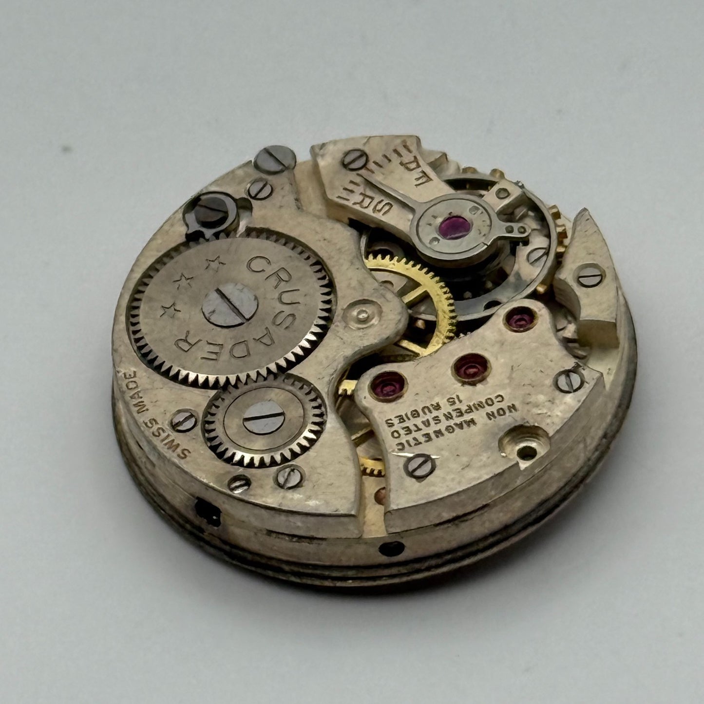 Crusader Compensated 15 Rubies Watch Movement Manual Wind Vintage Parts 23.9mm