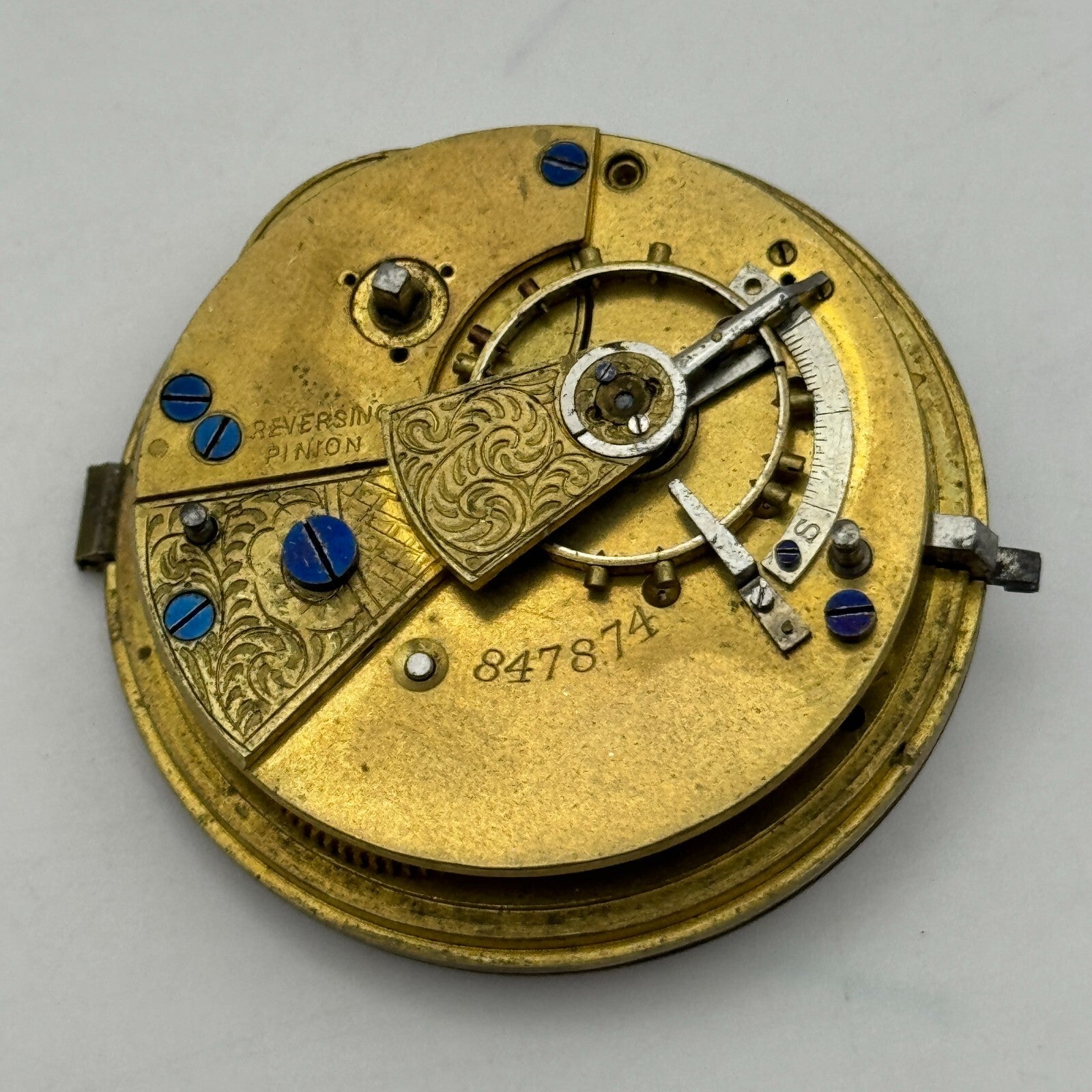 44.6mm Antique John Wilson Ossett Key Wound Pocket Watch Movement PARTS REPAIR