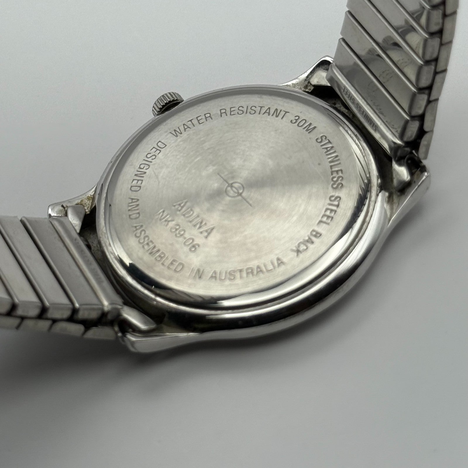 Adina Design Ladies Quartz Watch Date Dial Silver Tone Stretch Band Working 33mm