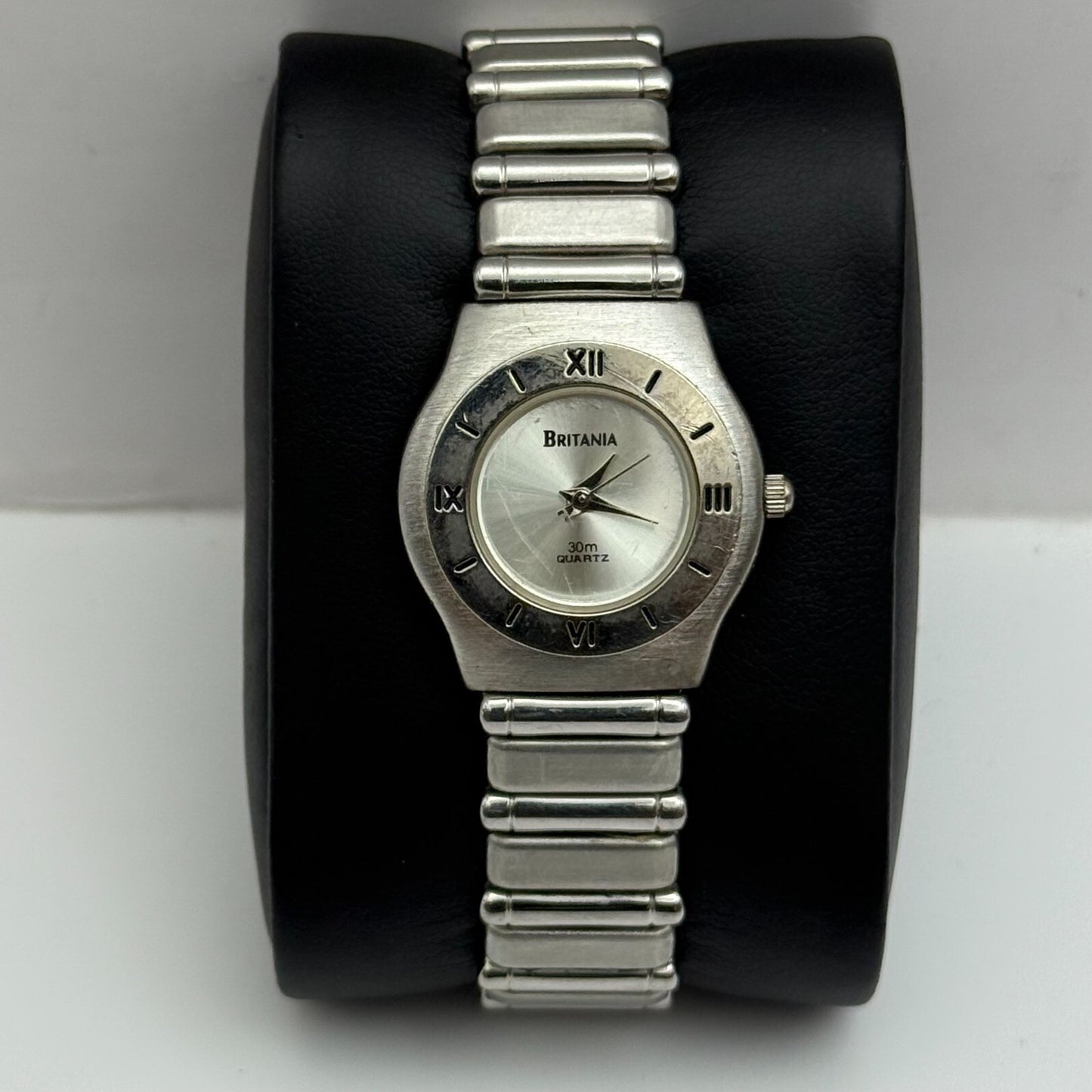 25mm Working Ladies Britania 30m Silver Tone Roman Numeral Quartz Watch 6 Inches