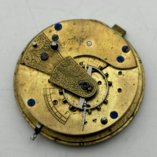 46.5mm Unidentified Pocket Watch Movement Roman Numerals Dial FOR PARTS