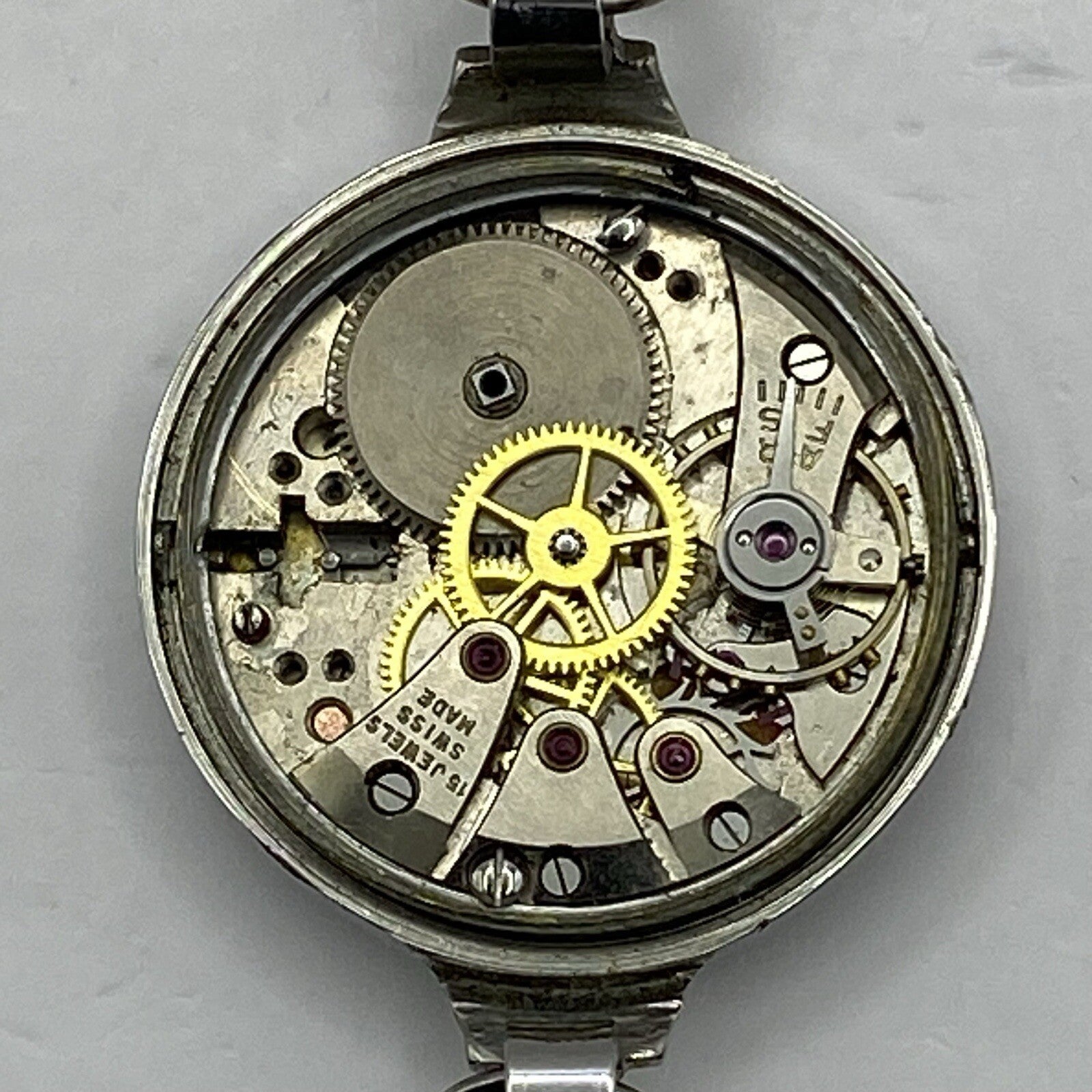 22mm Buren Sub Seconds Netonia Rodium Plated Strap Watch FOR PARTS