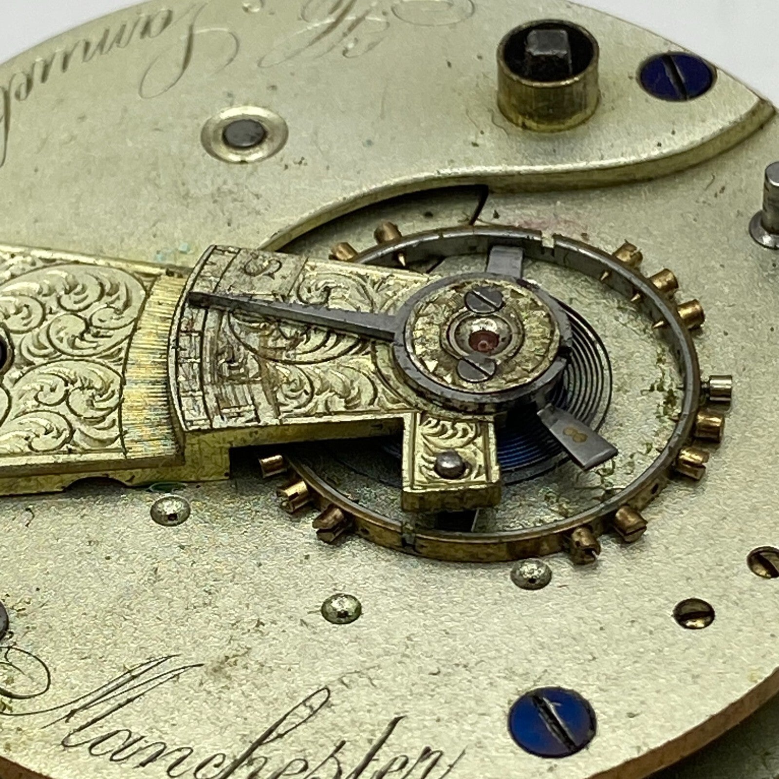 46.9mm Antique H Samuel Manchester Key Wound Swiss Pocket Watch Movement PARTS