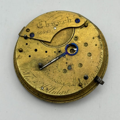 Fusee Pocket Watch Movement Antique English Key Wound Parts Repair Spares 46.9mm