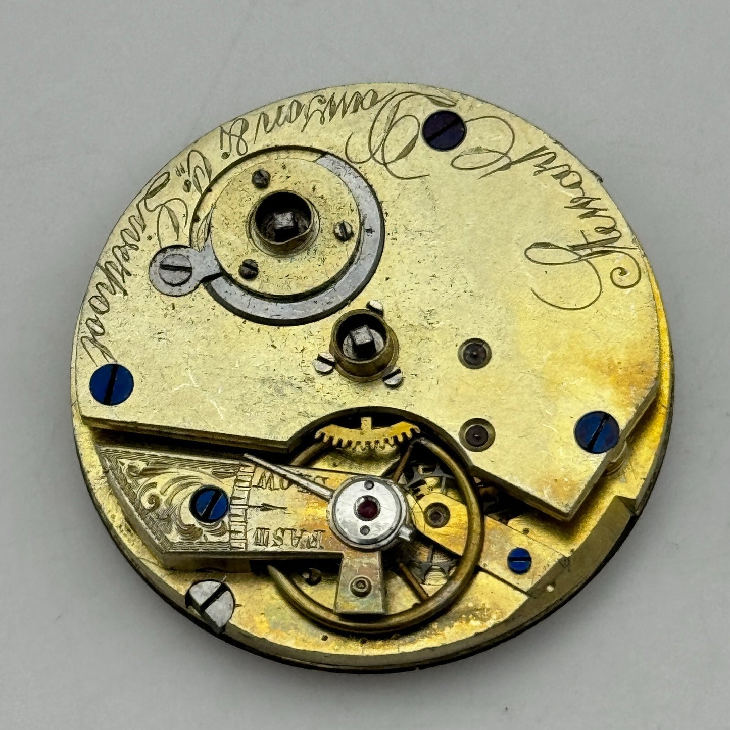 36.3mm Antique Stewart Dawson Co Liverpool Key Wound Pocket Watch Movement PARTS