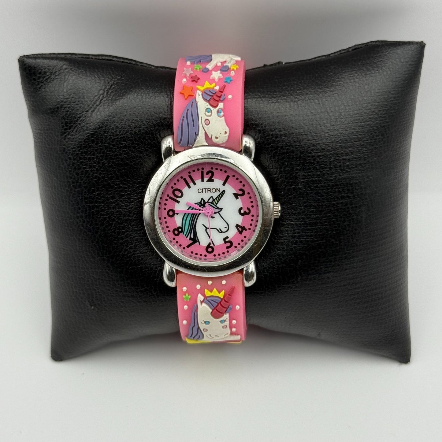 Citron Kids Quartz Watch Unicorn Print Strap Pink Dial Working 27mm New Battery