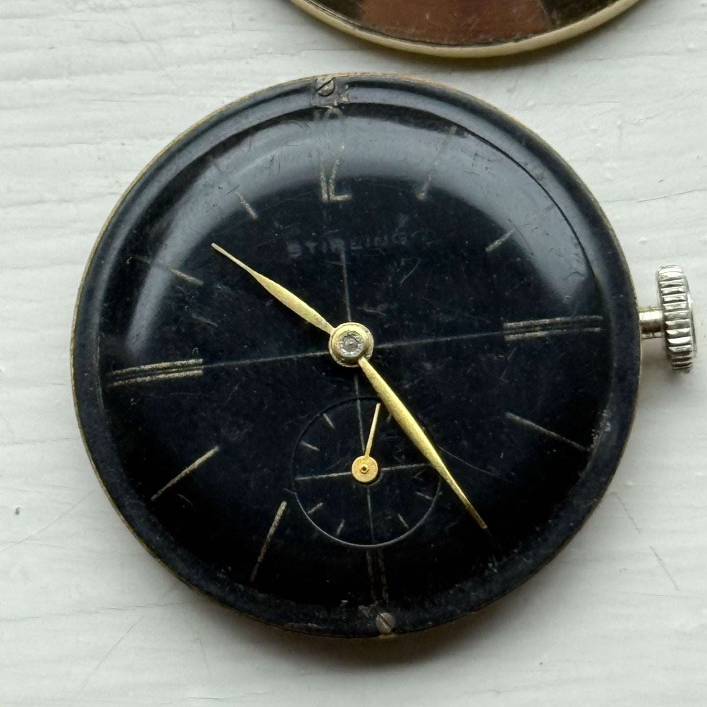 32mm Vintage Stirling Black Dial Sub Seconds Manual Wind Watch PARTS / REPAIR