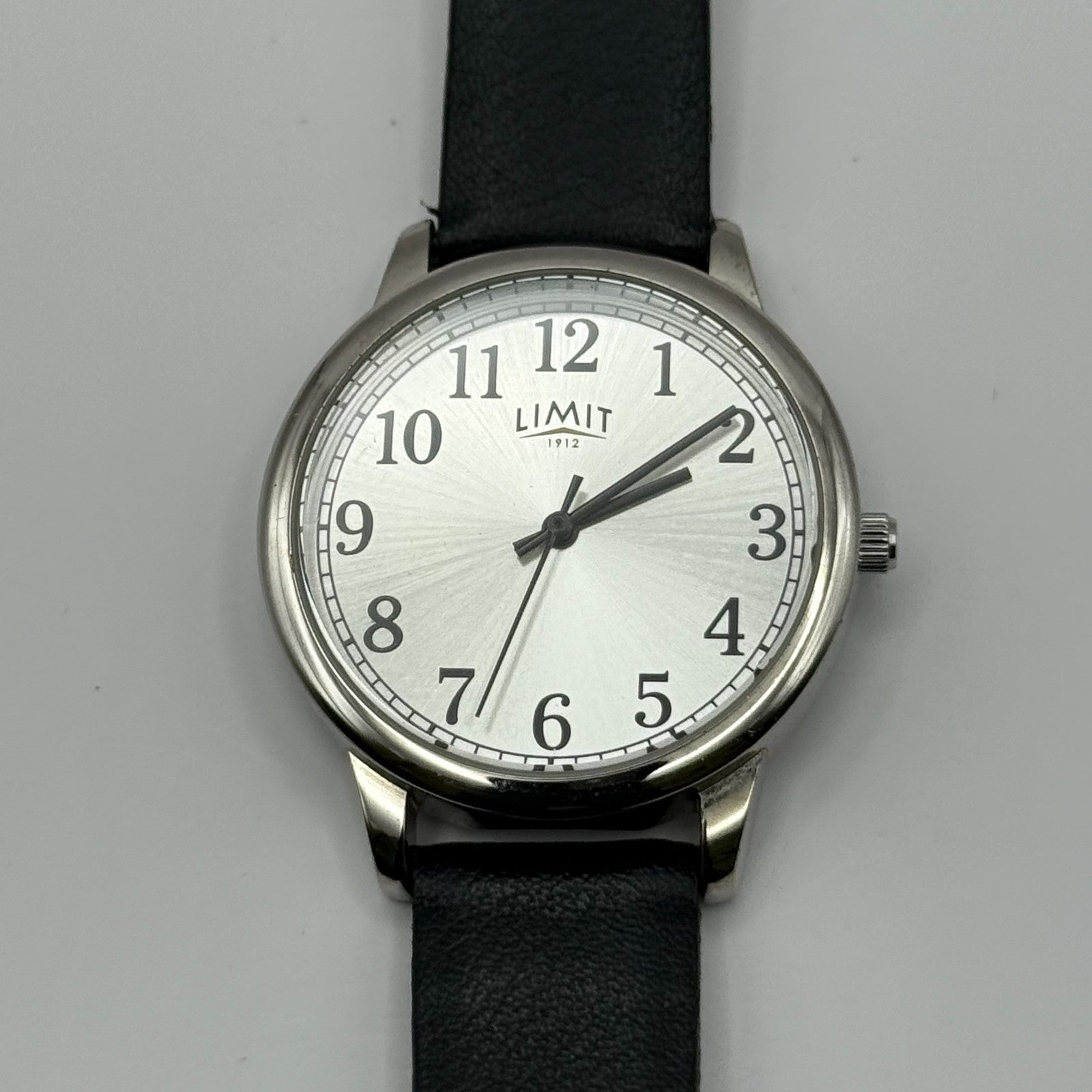 Limit 1912 Ladies Quartz Watch Silver Dial Black Strap Working 34mm New Battery