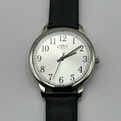 Limit 1912 Ladies Quartz Watch Silver Dial Black Strap Working 34mm New Battery