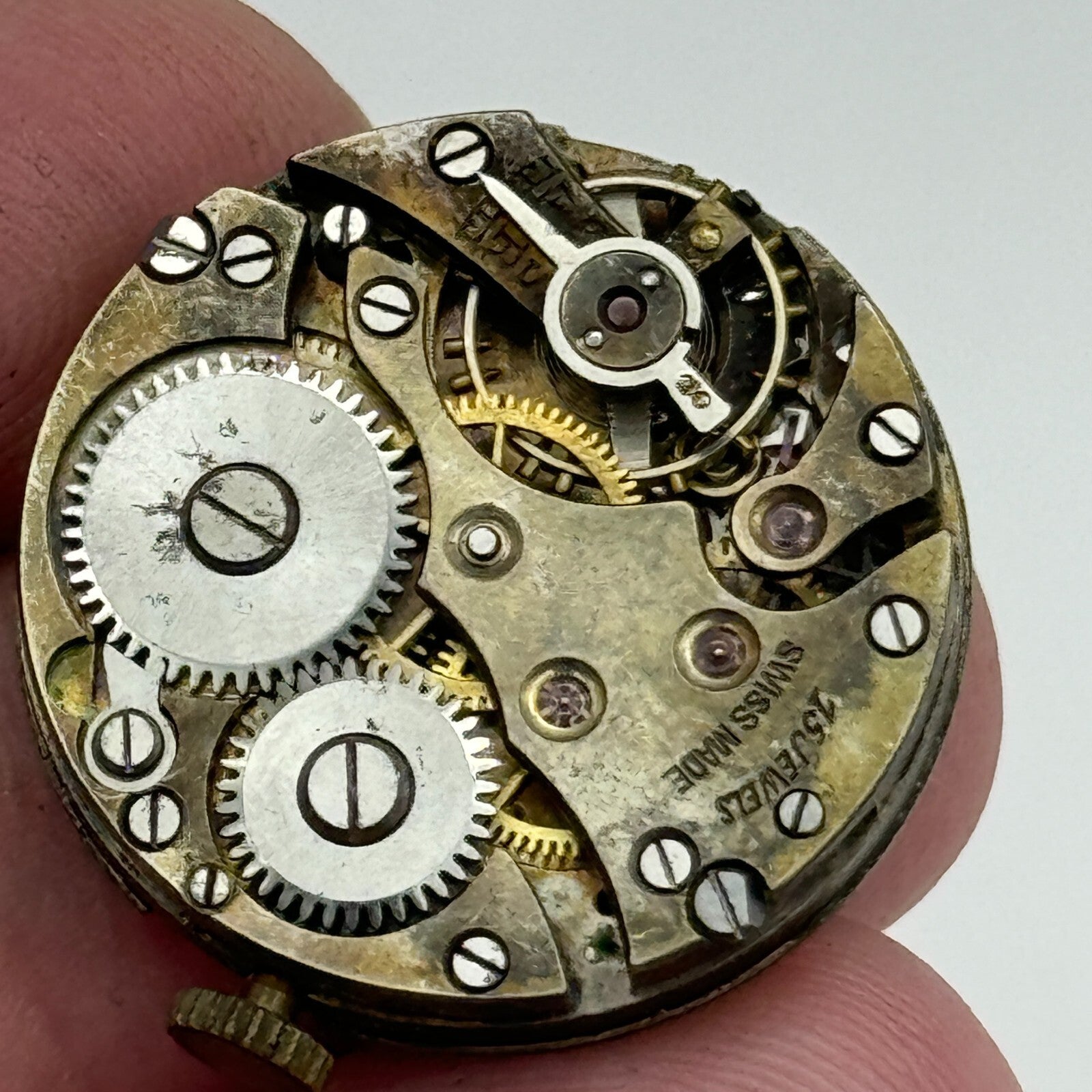 23.6mm Running Unidentified Swiss Trench Watch Movement Manual Wind  PARTS
