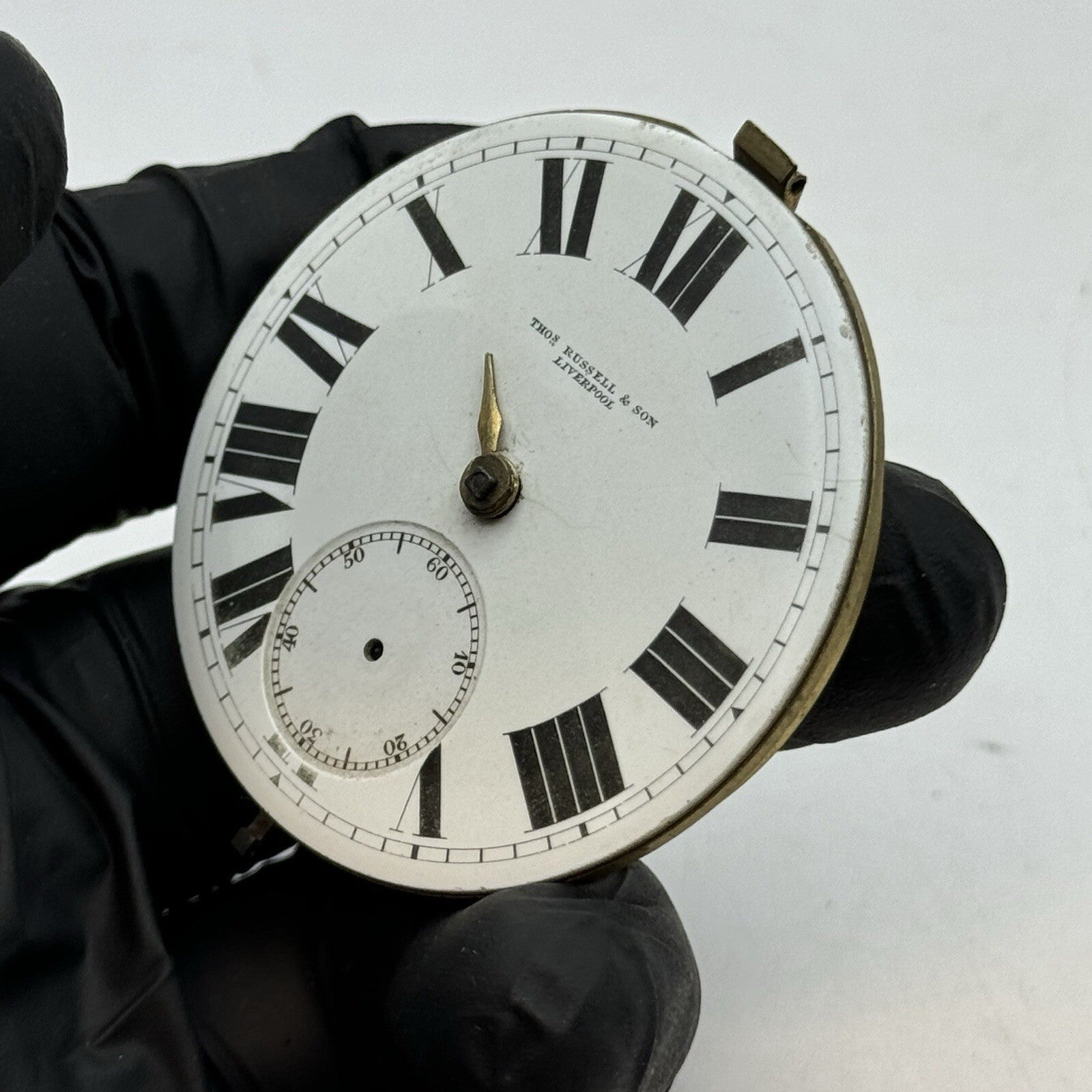 50mm Antique Thomas Russell & Son English Lever Pocket Watch Movement FOR PARTS