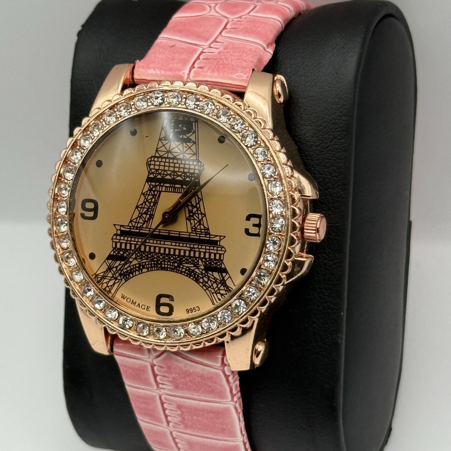 Womage Ladies Quartz Watch Eiffel Tower Design Crystal Accent Working 37mm