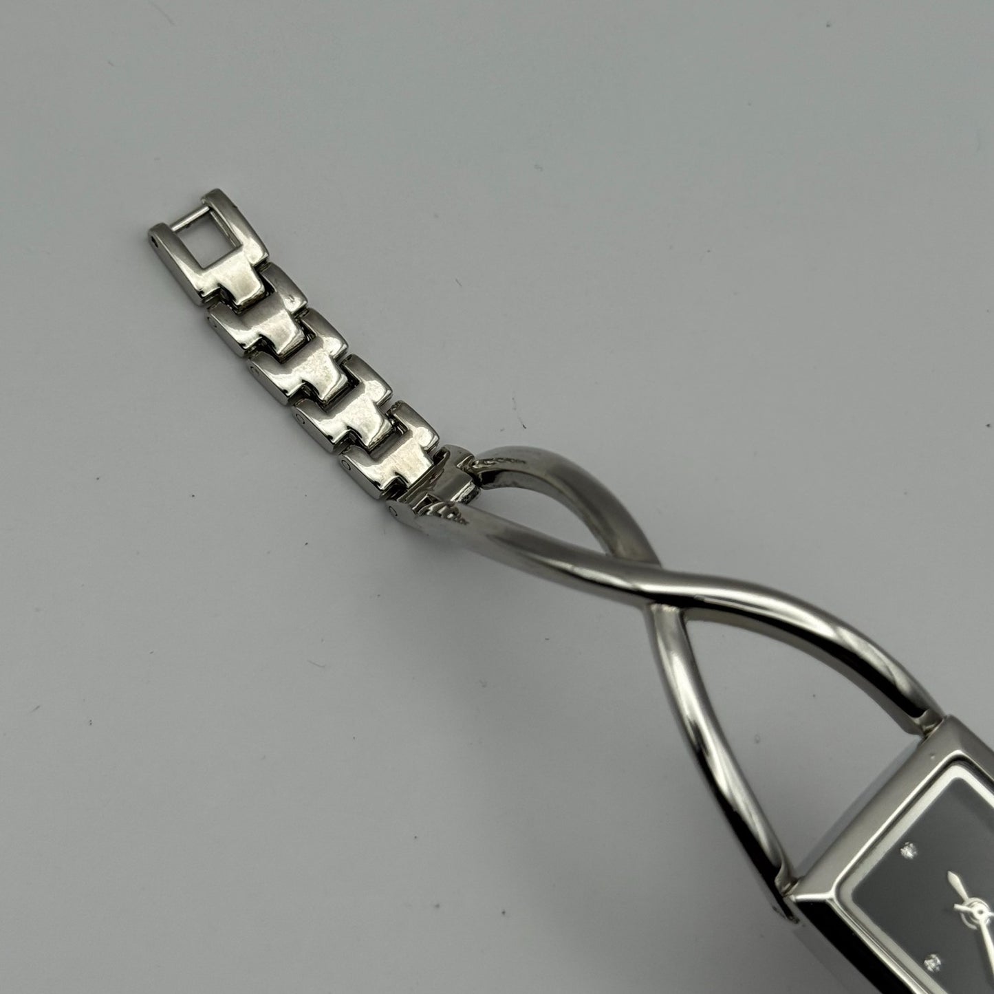 Avon Ladies Quartz Watch Black Square Dial Silver Tone Bracelet Working 19mm