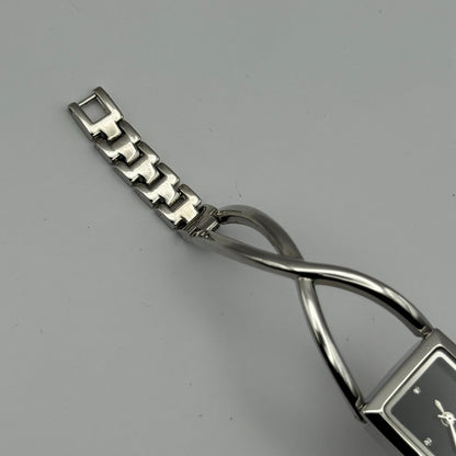 Avon Ladies Quartz Watch Black Square Dial Silver Tone Bracelet Working 19mm