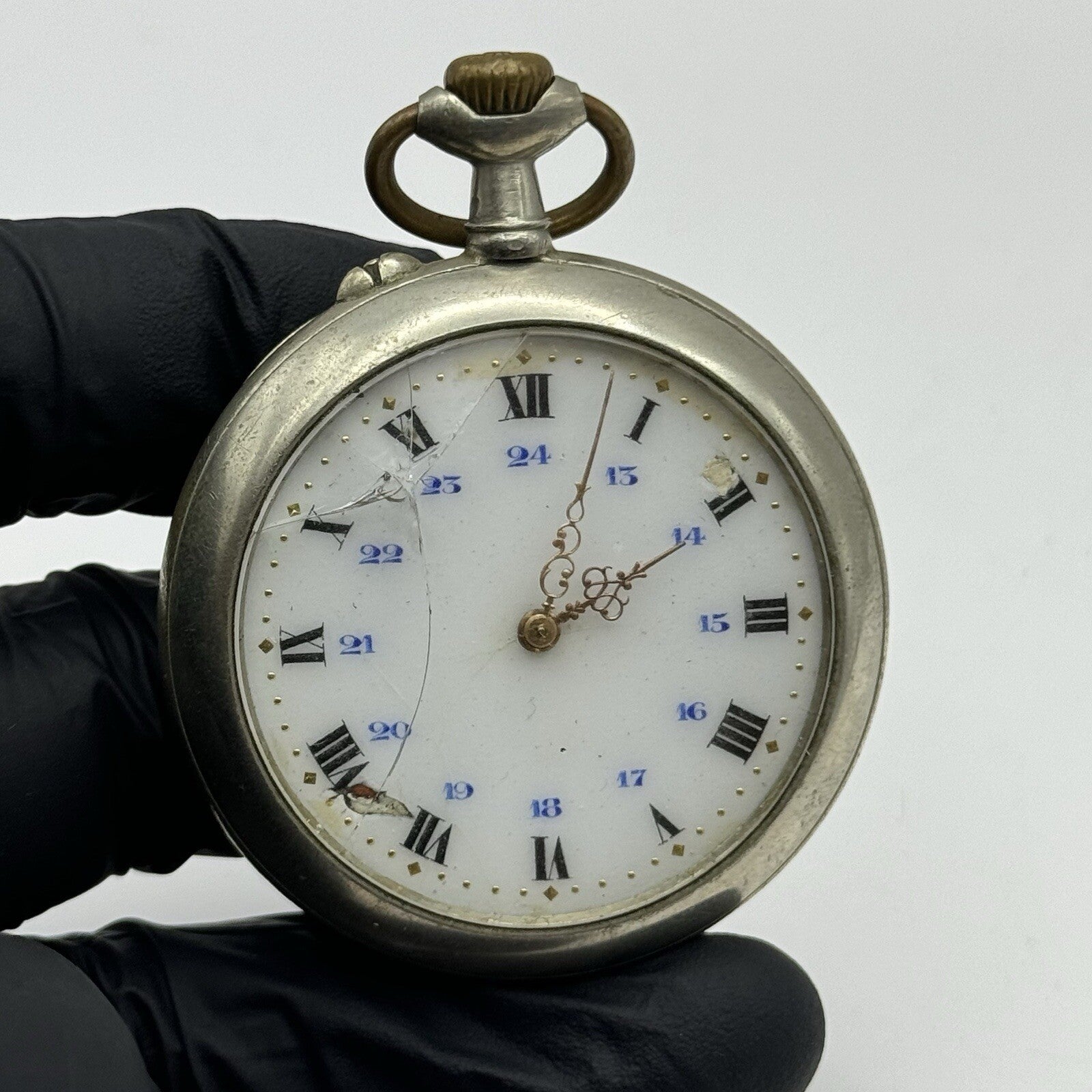 50mm Runs But Stops Antique Art Deco Case Pin Set Argentan Quality Pocket Watch
