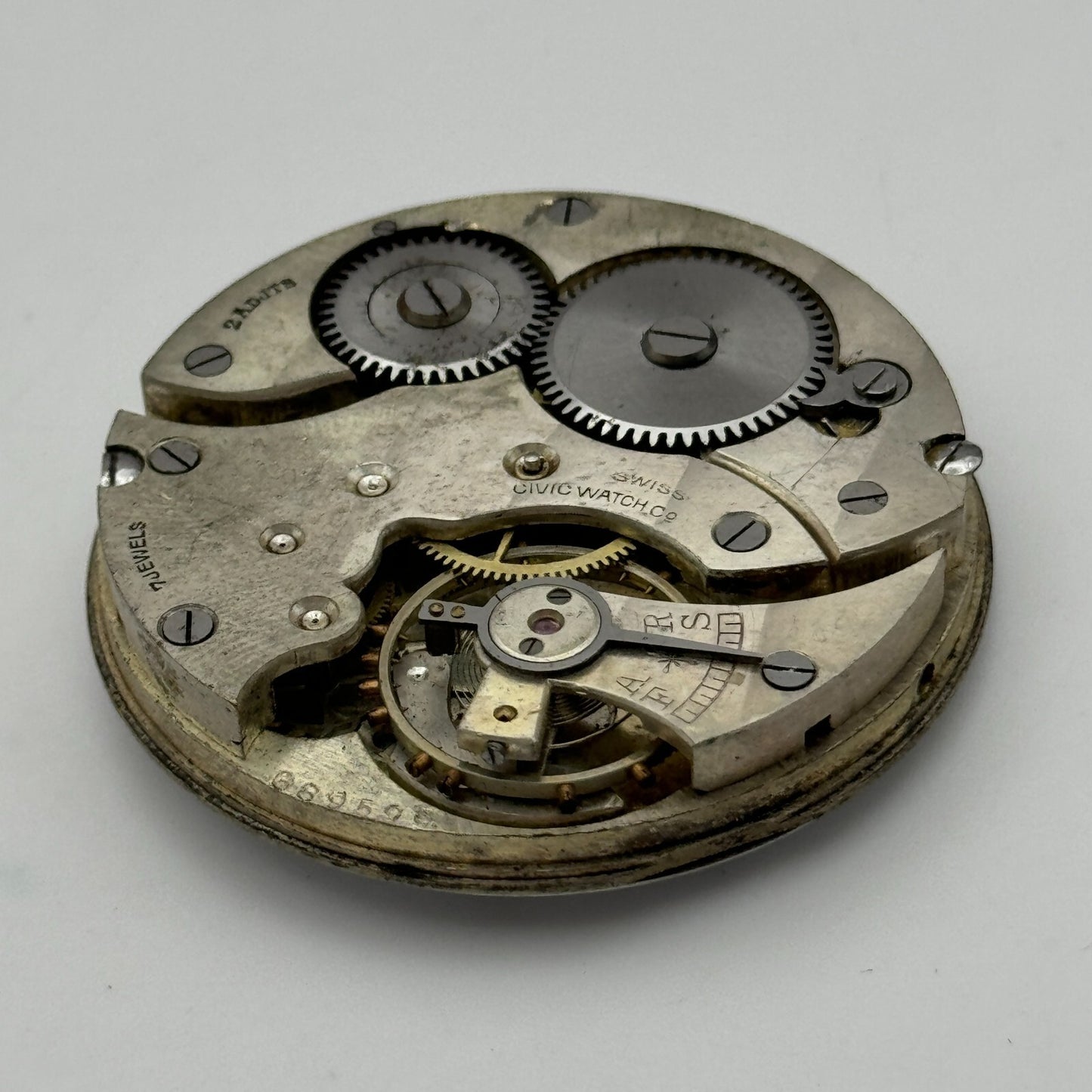 42.8mm Vintage Civic Watch Co 7 Jewels Swiss Hunter Pocket Watch Movement PARTS