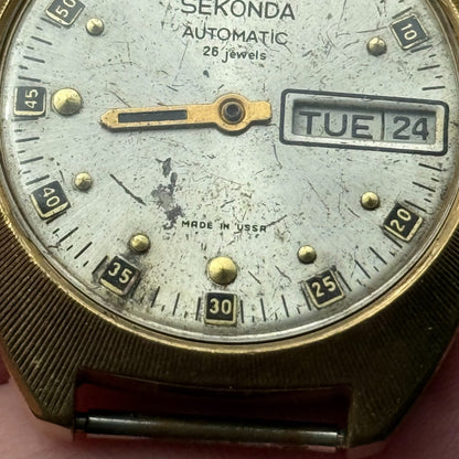 37mm Men's Vintage Sekonda USSR AU10 Automatic 26 Jewels Date Watch PARTS REPAIR