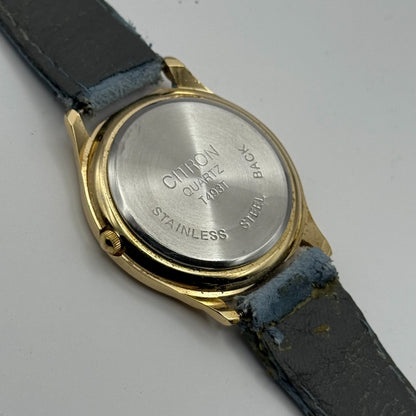 Citron Ladies Quartz Watch Dolphin Dial Gold Tone Blue Strap Working 35mm