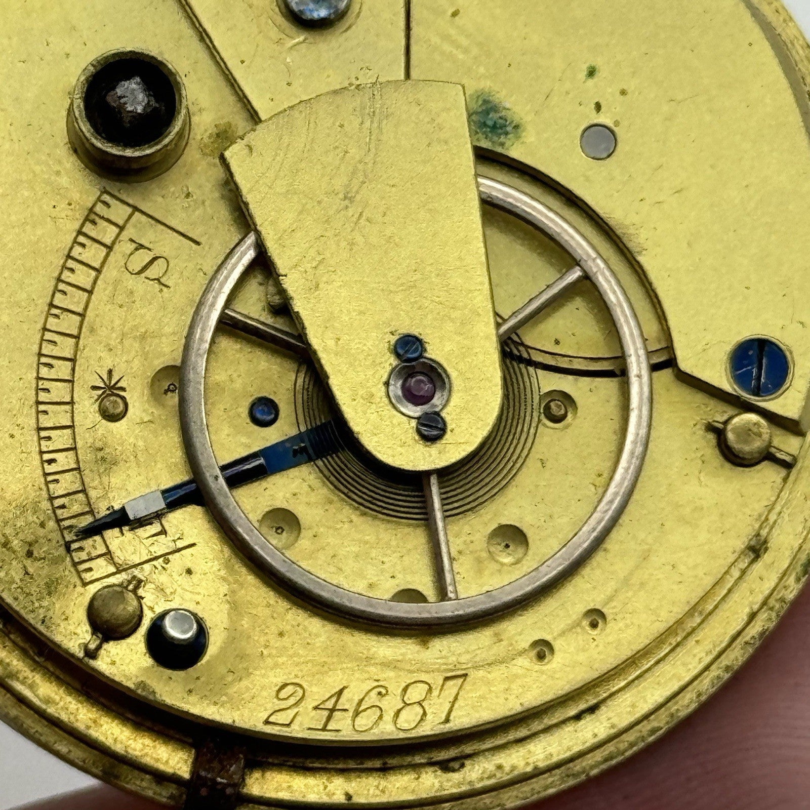 43mm Antique Fusee Good Balance Pocket Watch Movement - Chain Present PARTS