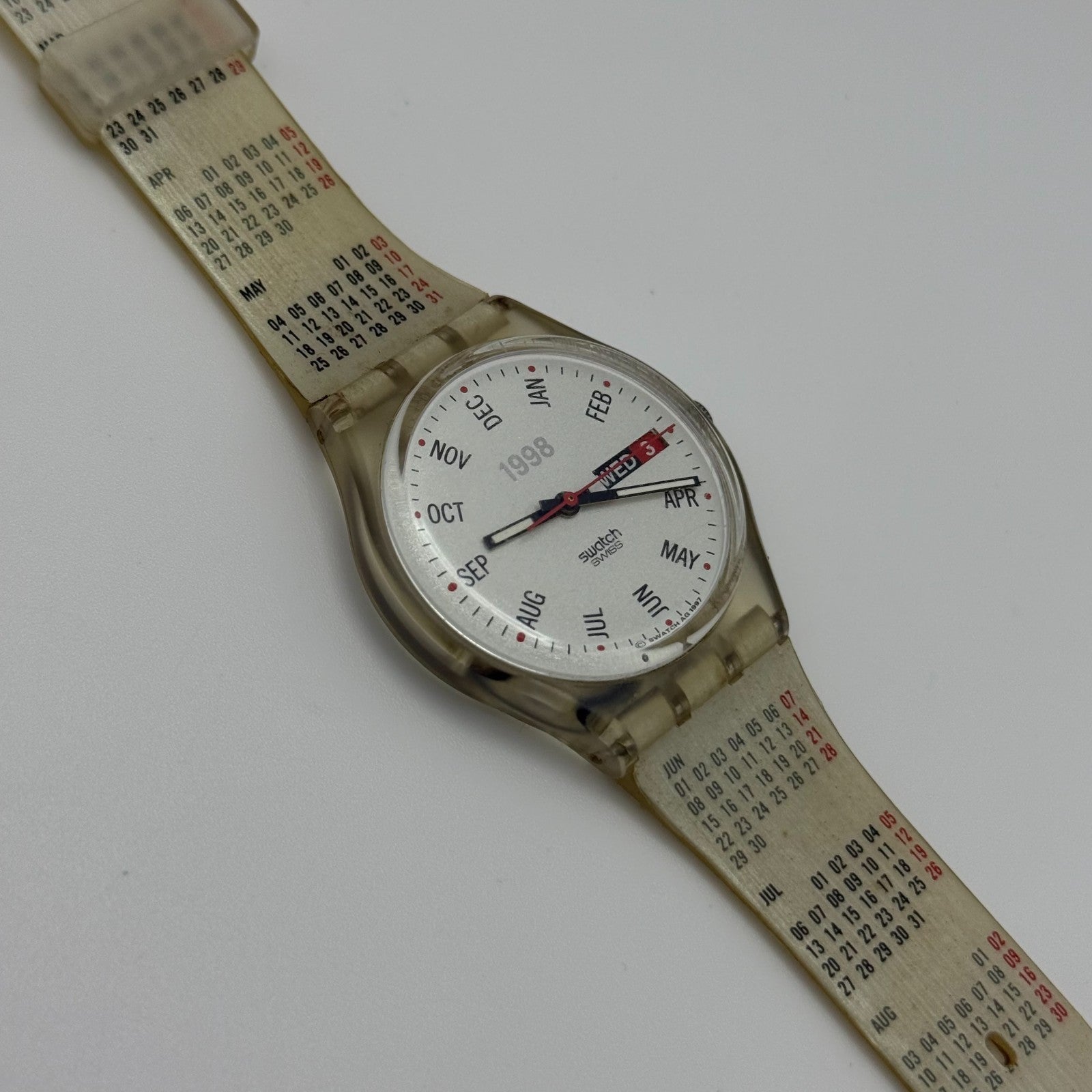 1998 Swatch Calendarium GK726 Quartz Watch Date White Dial Swiss + Box 33mm