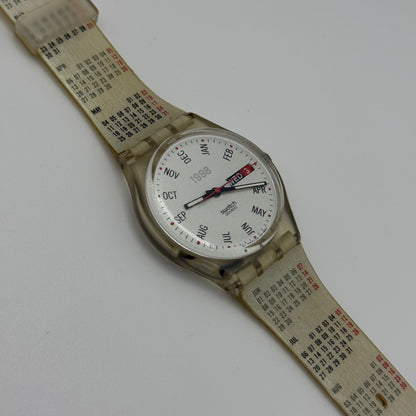 1998 Swatch Calendarium GK726 Quartz Watch Date White Dial Swiss + Box 33mm