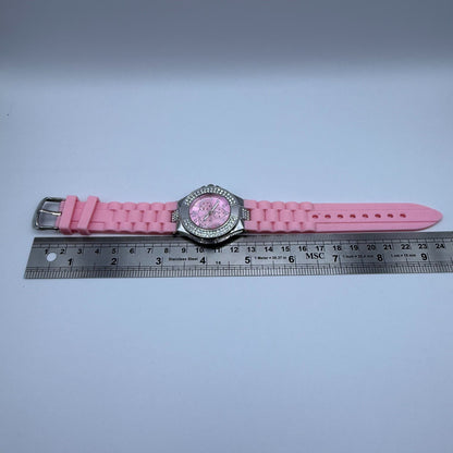 Eve Mon Crois Ladies Quartz Watch Pink Dial Crystal Accents Japan Working 36mm