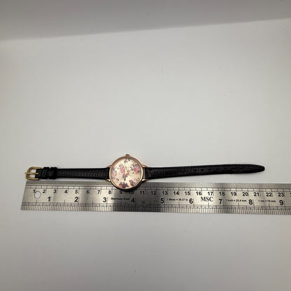 Kahuna Ladies Quartz Watch Floral Dial Black Leather Strap Working 30mm