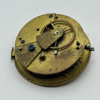 Fusee Pocket Watch Movement Antique English Key Wound Parts Repair Spares 46.4mm