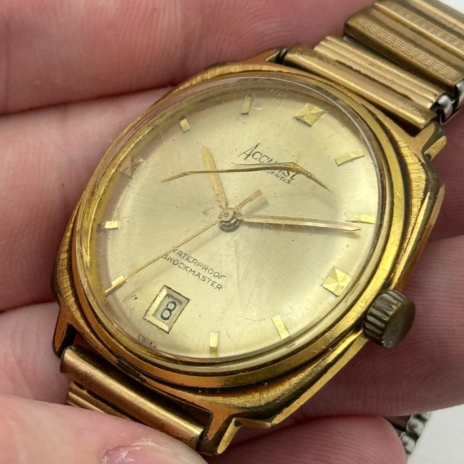 33mm Men’s Vintage Accurist Shockmaster Automatic ETA 2472 Date Dial Watch PARTS