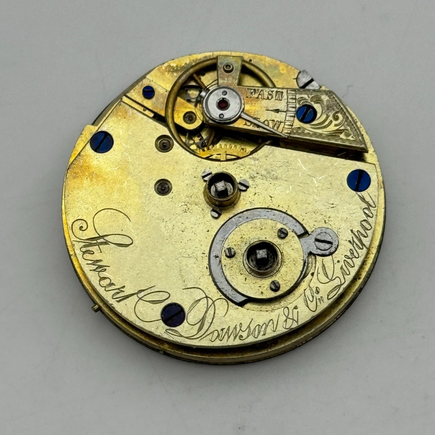 36.3mm Antique Stewart Dawson Co Liverpool Key Wound Pocket Watch Movement PARTS