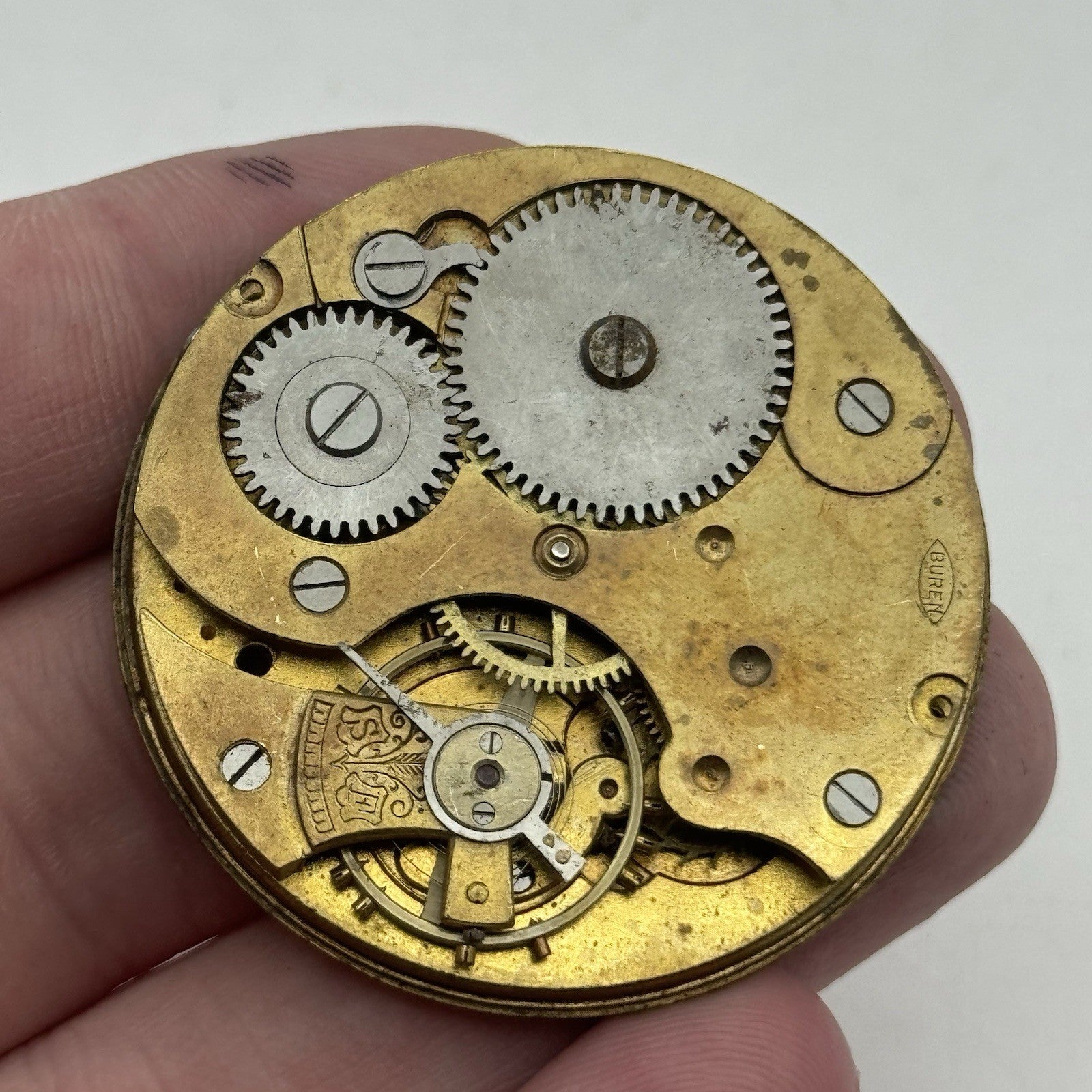 42.8mm Interesting Vintage Buren Pocket Watch Movement PARTS REPAIR SPARES