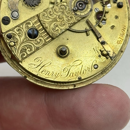 43.3mm Antique Henry Taylor London Quality Fusee Pocket Watch Movement - PARTS