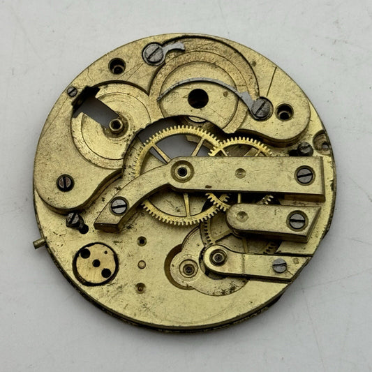 40.5mm Unidentified Partial No Bal Pocket Watch Movement FOR PARTS Restore