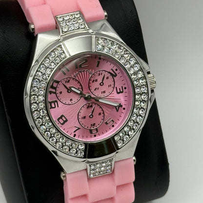 Eve Mon Crois Ladies Quartz Watch Pink Dial Crystal Accents Japan Working 36mm