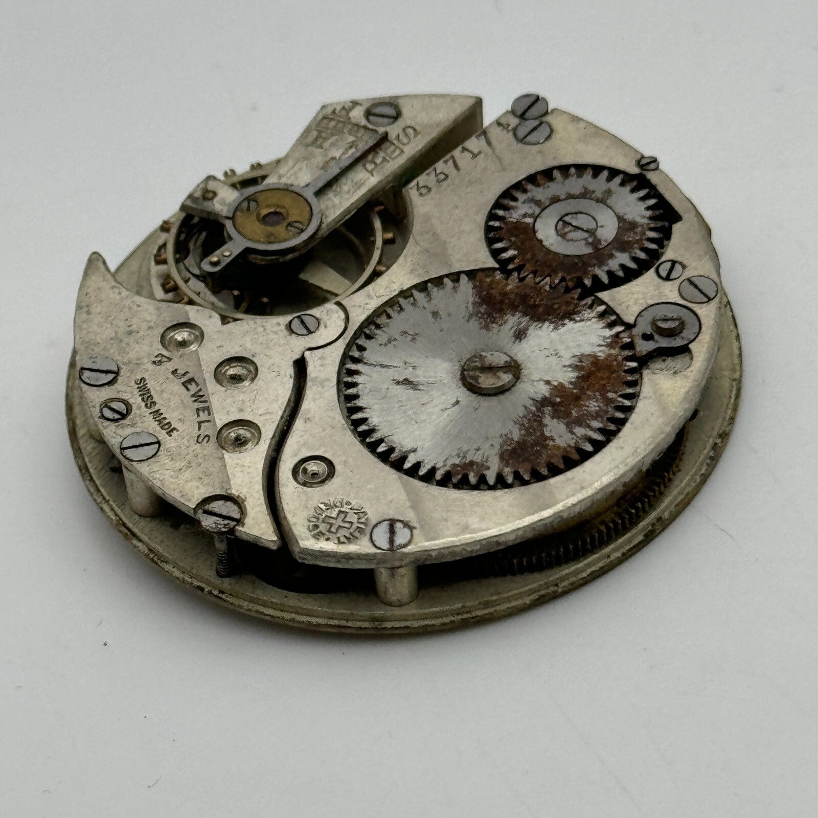 42.7mm Unidentified 7 Jewels Patent Depose Vintage Pocket Watch Movement PARTS
