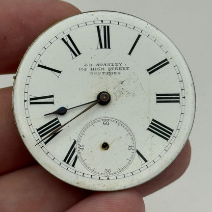 41.1mm J H Stanley Deptford Balance Intact Key Wound Pocket Watch Movement PARTS
