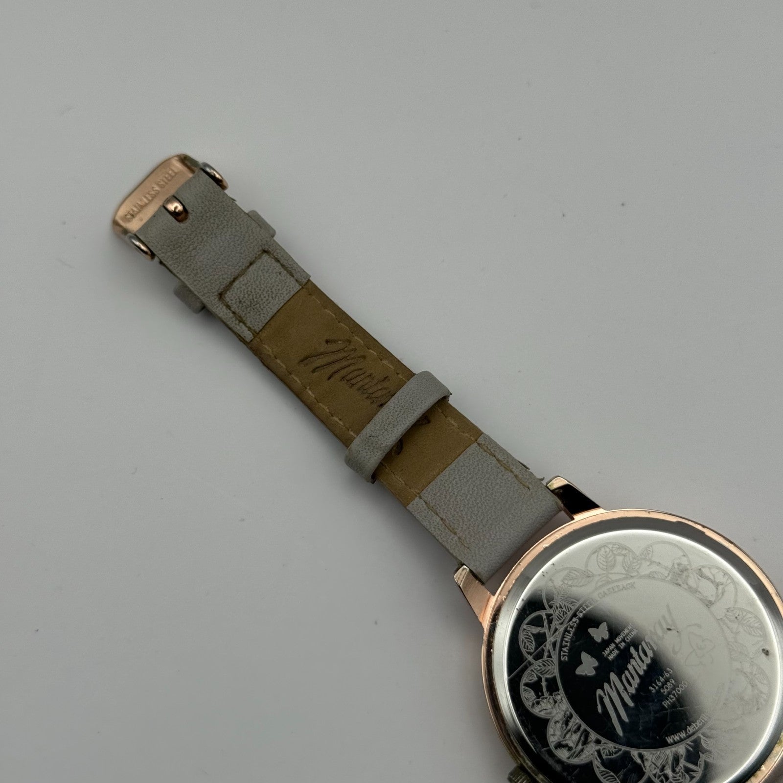 Mantaray Ladies Quartz Watch Floral Design Dial Grey Strap Japan Working 38mm