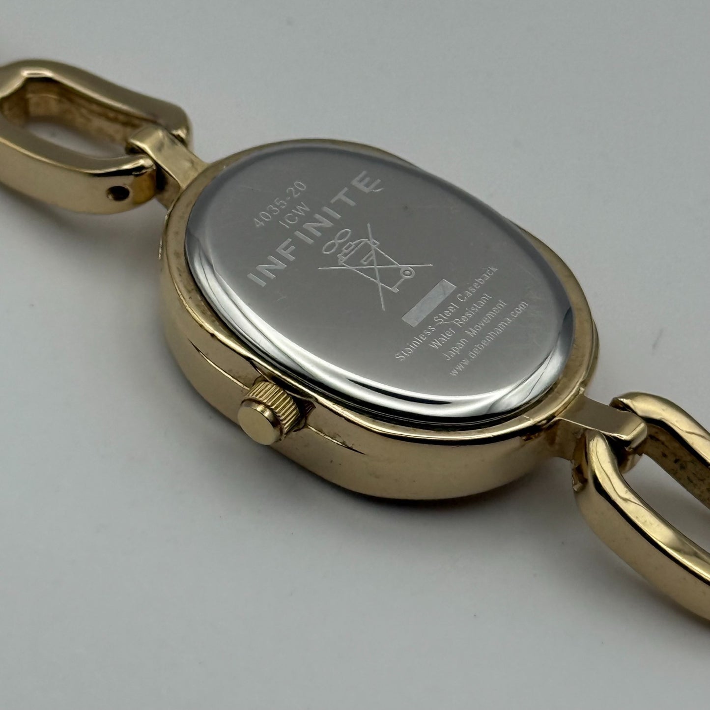 Infinite Ladies Quartz Watch Oval Dial Gold Tone Bracelet Japan Working 19mm