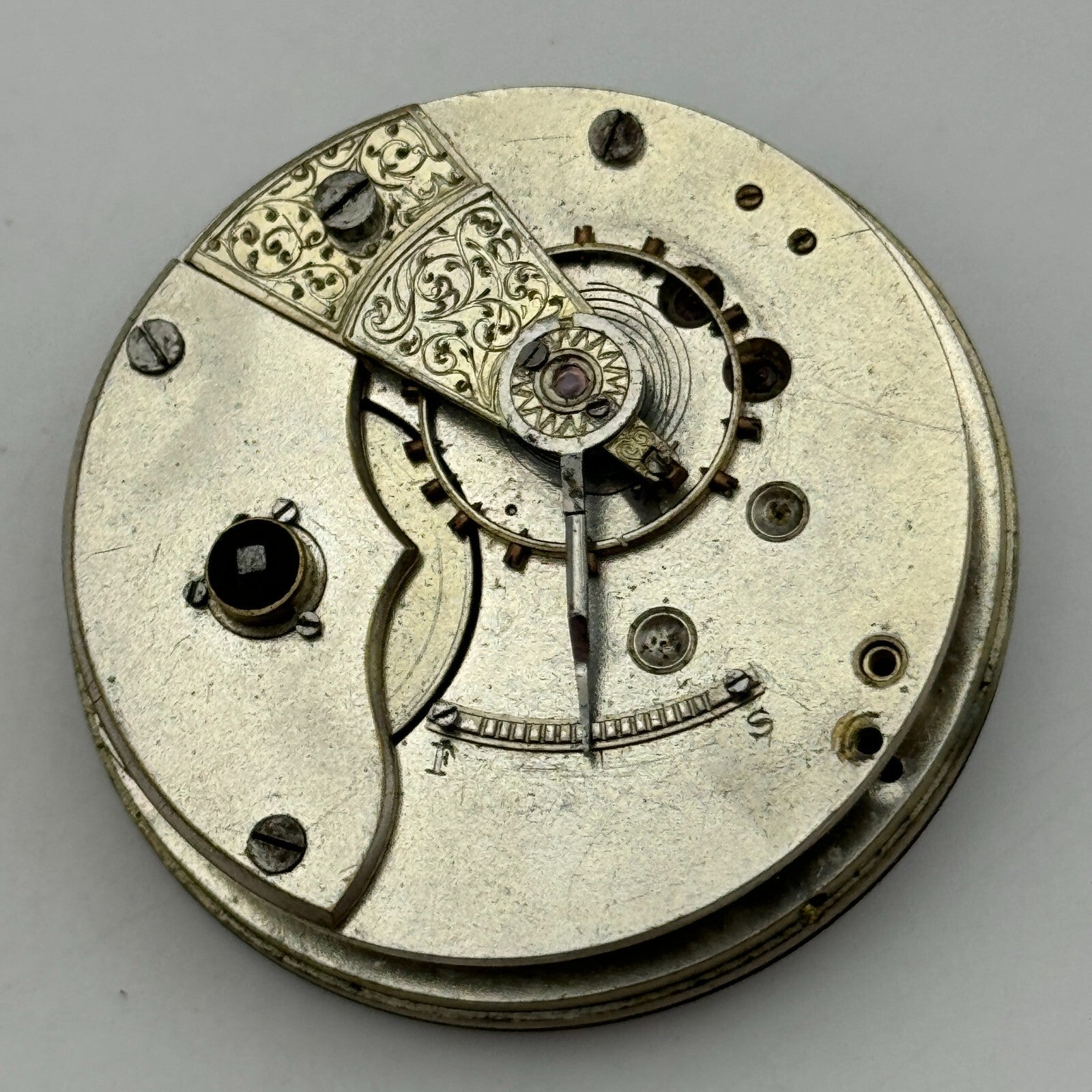 45.7mm Antique H Samuel Fleurier Key Wound Pocket Watch Movement PARTS REPAIR