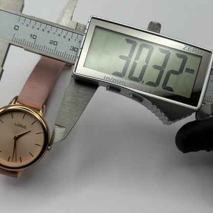 Lorus Ladies Quartz Watch Gold Tone Case Pink Leather Strap Japan Working 30mm