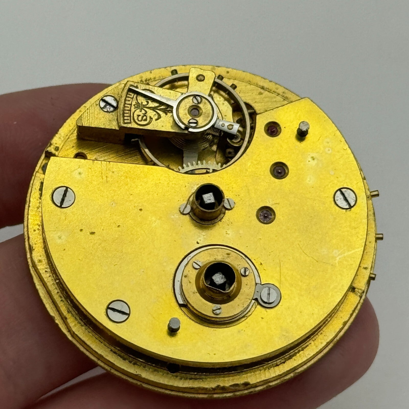 46.4mm Antique H Stone Leeds Balance Ok Key Wound Pocket Watch Movement PARTS