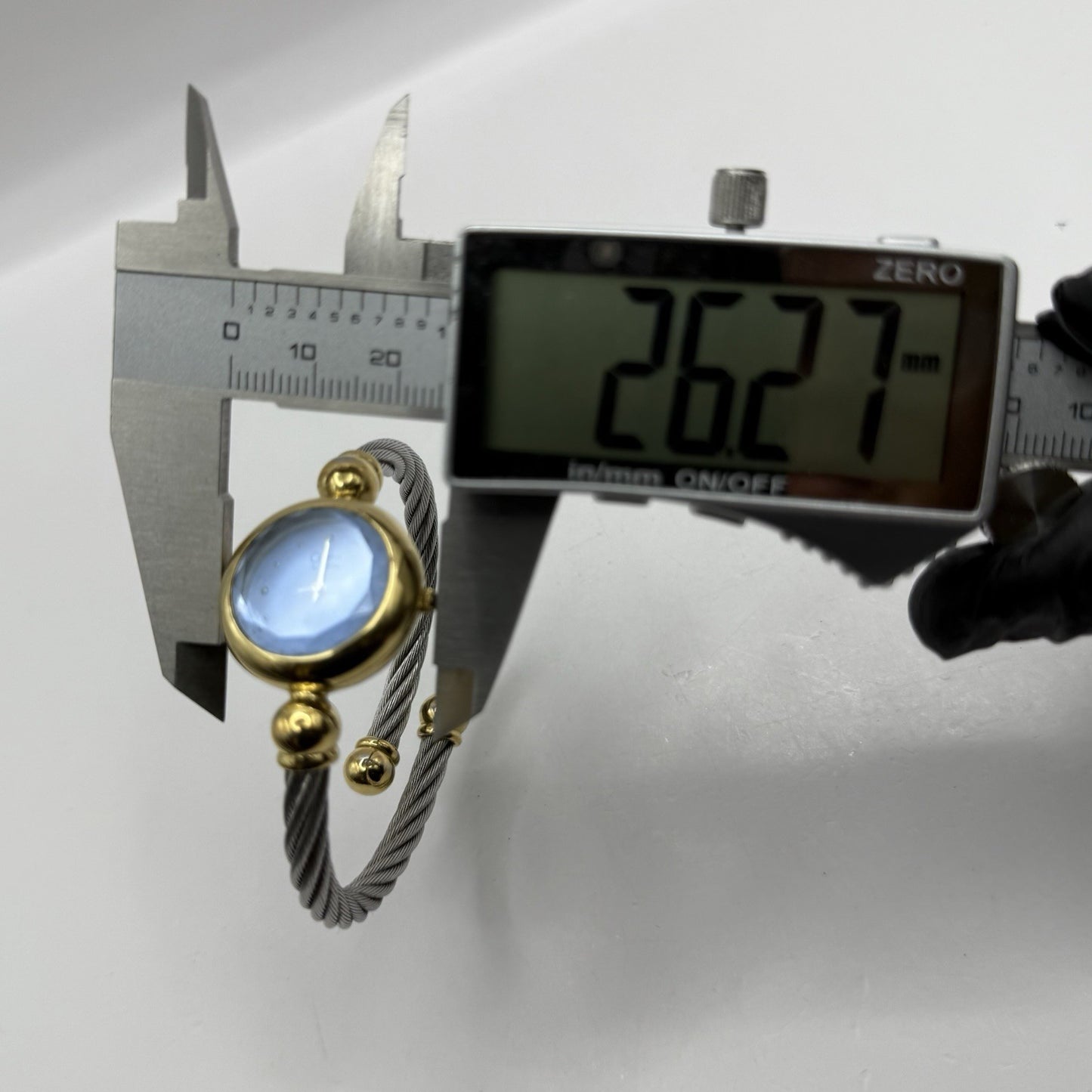 24mm Working Ladies Caravelle By Bulova Blue Dial Quartz Bangle Watch 6 Inches