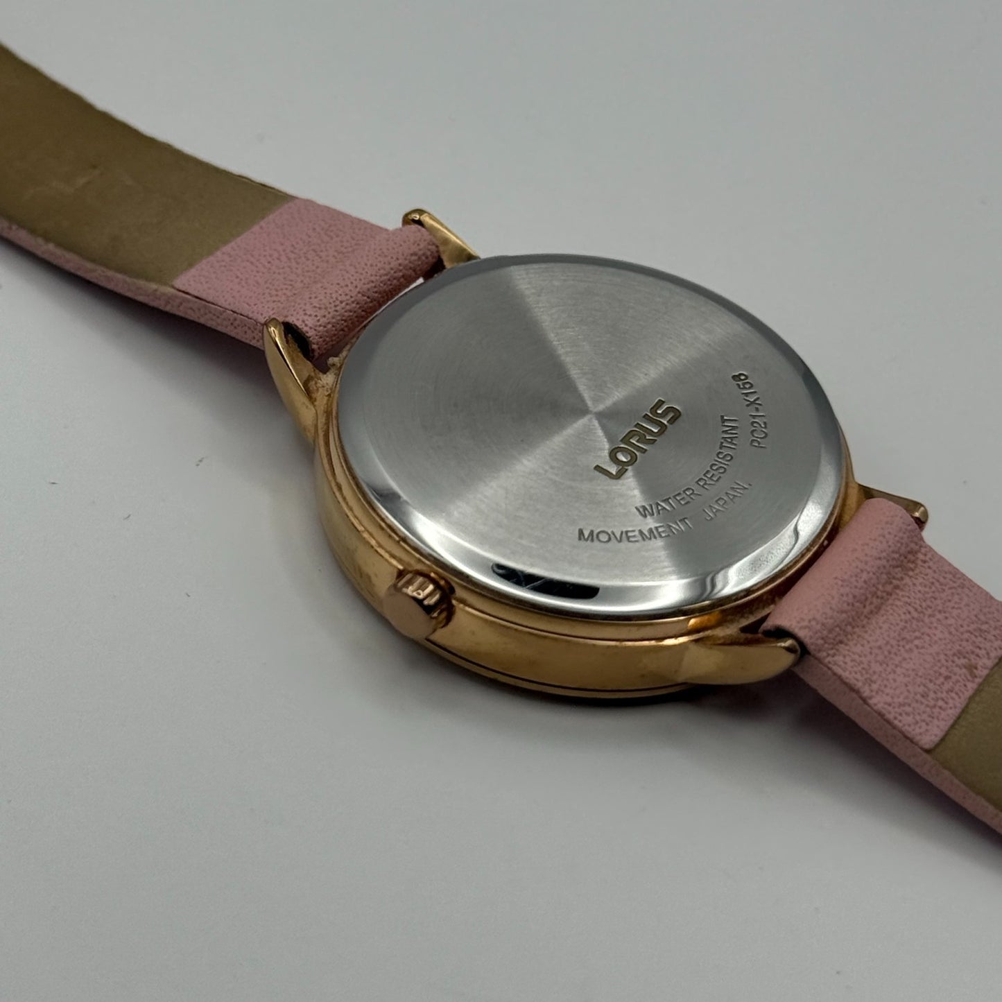 Lorus Ladies Quartz Watch Gold Tone Case Pink Leather Strap Japan Working 30mm